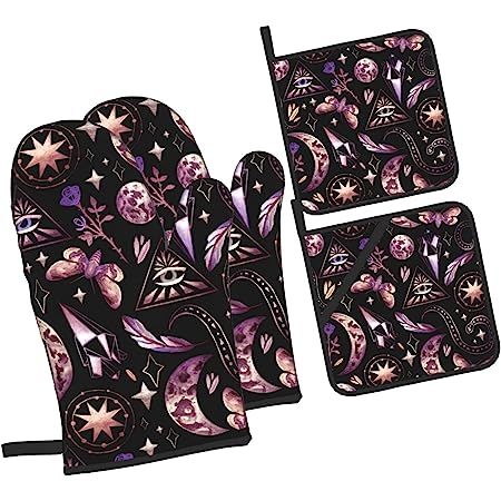 Oven Mitts and Pot Holders Sets of 4 Tarot Moon Butterfly Magic Goth Kitchen Potholder Gloves Heat Resistant Non-Slip for Chef Baking Cooking Grilling BBQ Mittens ● 【Material】Oven mitts and pot holders lined with comfort cotton, making it flexible and comfortable for use. The outer layers are made of waterproof polyester fabric, and have a non-slip, textured design to provide better control and stability. Boho Hippie Home, Tarot Moon, Dark Cottagecore Aesthetic, Butterfly Magic, Goth Kitchen, Moon Butterfly, Oven Mitts And Pot Holders, Hippie Homes, Goth Home Decor