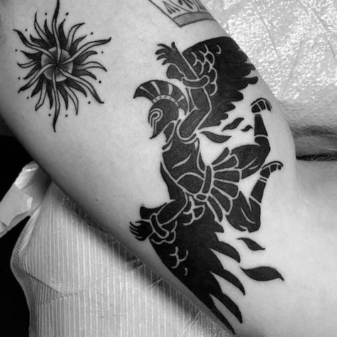 Icarus Tattoos, Ancient Greek Tattoo, Symbol Tattoos With Meaning, Icarus Tattoo, Greek Mythology Tattoos, Retro Tattoos, 4 Tattoo, Mythology Tattoos, Greek Tattoos