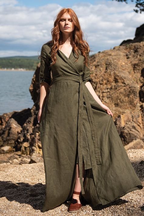 Green Boho Dress, Green Linen Dress, Plus Size Linen, Linen Dress Summer, Linen Wrap Dress, Linen Dress Women, Long Linen Dress, Dress With Shawl, White Linen Dresses