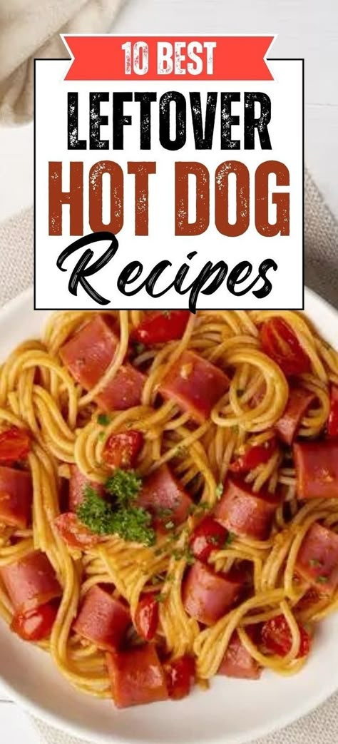 Have a bunch of leftover hot dogs from a summer BBQ? Don't let them go to waste! Use these 10 leftover hot dog recipe ideas to transform cooked hot dogs into egg scrambles, pizza, grilled cheese, pasta dishes, fried rice, burritos, and more with simple easy steps! Extend your cookout and become resourceful. Hot Dog Sandwiches, Hot Dogs And Spaghetti, Hot Dog And Beans Recipes, Ways To Use Hot Dogs, Easy Meals With Hot Dogs, Dinners With Hotdogs, Hot Dog Recipes No Bun, Grilled Cheese Hot Dog Recipes, Dishes With Hot Dogs