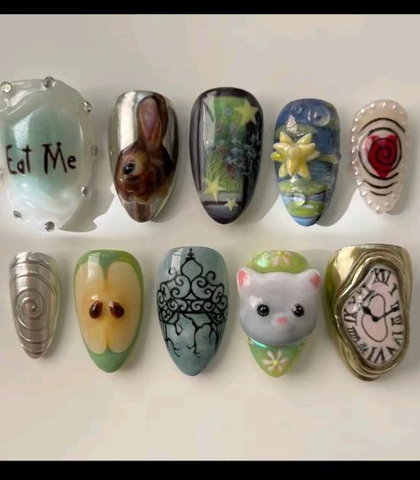 Picnic Nails, Alice In Wonderland Movie, Alice In Wonderland Nails, Calico Critter, Nails Inspired, Hippie Nails, Edgy Nails, Down The Rabbit Hole, Pretty Gel Nails