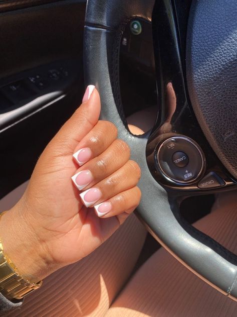 White Short Tip Nails, New French Tip Nail Designs Short, French Tip Nails Overlay, Real Nails Overlay, Cute Short White French Tip Nails, French Acrylic Overlay Nails, Short French Tip Overlay, Short French Tips Black Women, Acrylic Overlay Nails Natural French