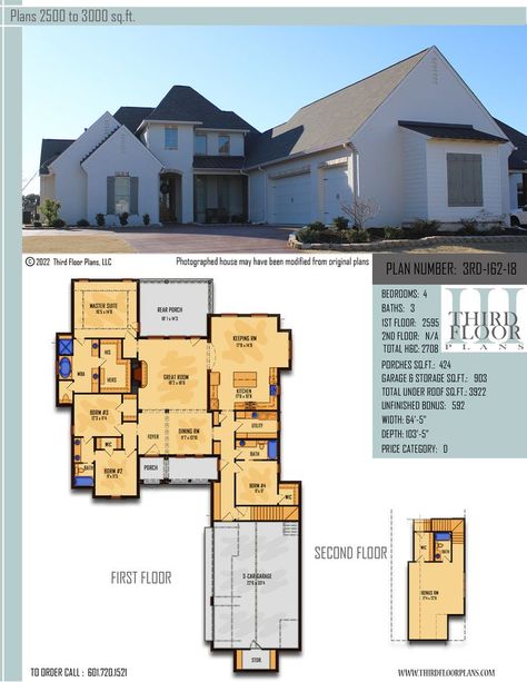 $800.00 House Plan 9 sets Large Porch, Chef's Kitchen, Keeping Room, Tub Shower, Home Plan, Bath House, 2nd Floor, A Fire, Walk In Closet