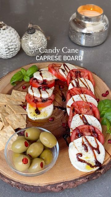 Candy Cane Caprese Board, Caprese Board, Flakey Salt, Holiday Appetizer, Balsamic Glaze, A Log, Fresh Tomatoes, Holiday Cheer, Crackers