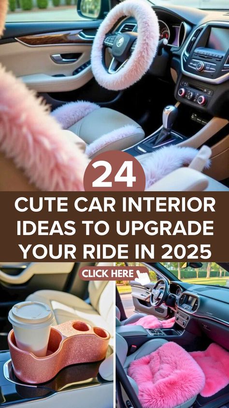 Check Ideas 👇 | Save for Later 📌 Give your car a fresh new vibe with these 24 cute car interior ideas for 2025. From pastel seat covers to sparkling accessories, these stylish upgrades will make your ride feel cozy and aesthetic. Whether you love a girly pink theme or a sleek modern look, there's something for every style. Make your car feel like home with these must-have decor ideas! Black Car Interior Aesthetic, Cute Car Interior Ideas, Inside Car Aesthetic, Decoration Theme Ideas, Cozy Car Interior, Black Car Interior, Cute Car Interior, Car Interior Ideas, Car Interior Aesthetic