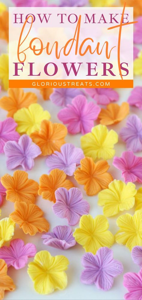 How to Make Fondant Flowers, Spring dessert ideas, best dessert recipes Using Fondant On Cakes, Flower Fondant Cupcakes, Fondant Icing Flowers, Making Fondant Decorations, Making Flowers For Cakes, Fondant Floral Cake, Gum Paste Cake Decorating, How To Make Icing Flowers Easy, How To Make Fondant Decorations