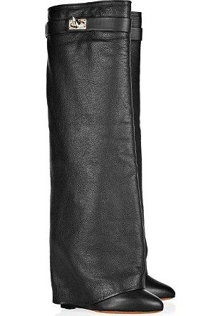 MY favorite Givenchy boots pair: The fold-over leather boots with chaps-style cover are priced at $1,695 Chanel Ballerina, Givenchy Shark, Givenchy Boots, Fold Over Boots, Carrie Bradshaw, Adidas Gazelle, Hunter Boots, Fold Over, Over The Knee Boots