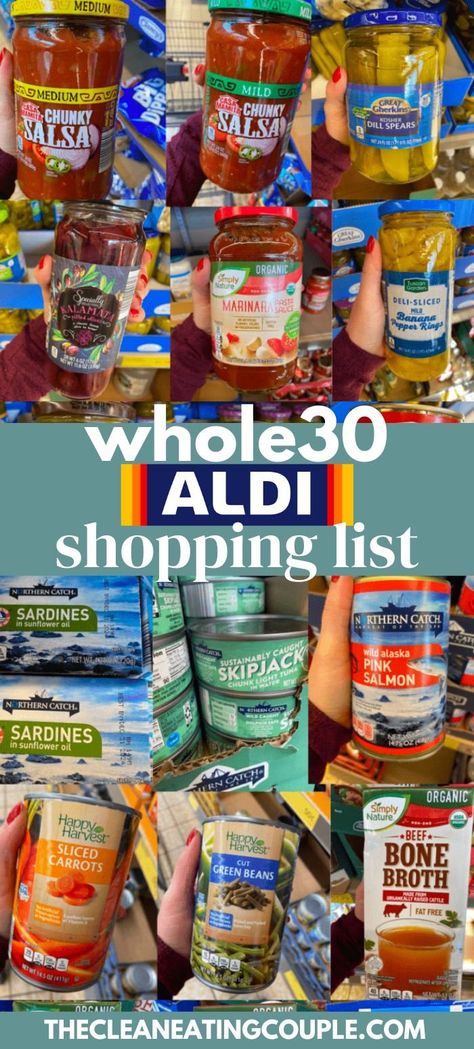 This is the Best Whole30 ALDI Shopping List you’ll find! Great for doing whole30 on a budget or if you're wondering where to start at the grocery store? Check out all of my favorite Whole30 approved ALDI finds and get a meal plan! There's all the aldi whole30 must haves here from snacks to lunch and everything in between Aldi Whole 30 Shopping List, Aldi Clean Eating Shopping List, Whole 30 Aldi Shopping Lists, Aldi Healthy Grocery List, Whole 30 Aldi, Whole 30 On A Budget, Whole 30 Shopping List, Aldi Shopping List, The Clean Eating Couple