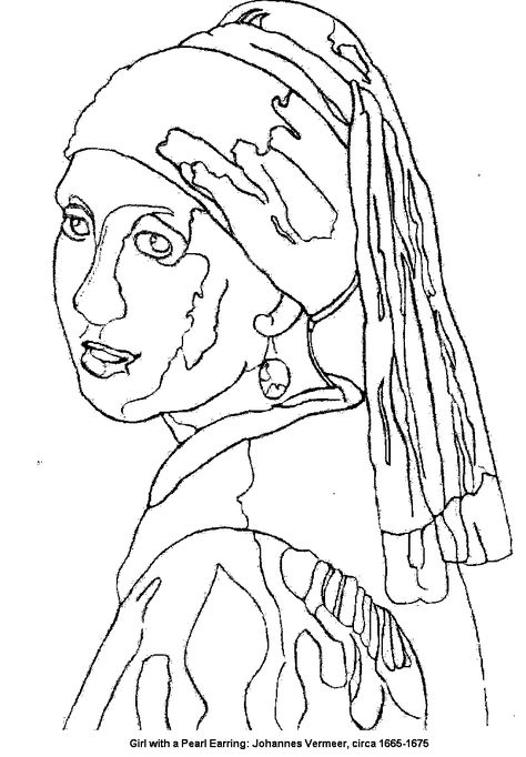 Girl with a pearl earring-Free_Girl_with_a_pearl_earring_artistic_outline-Art outlines Girl With Pearl Earring, Free Girl, Art Parody, Artist Biography, Painting Of Girl, Black And White Painting, Outline Drawings, Outline Art, Famous Art