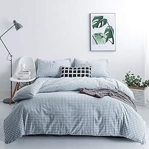 SUSYBAO Light Blue Gingham Duvet Cover Queen 100% Washed Cotton Blue Plaid Duvet Cover Set 3 Pieces 1 Blue Grid Duvet Cover with Zipper Ties 2 Pillow Cases Luxury Gingham Plaid Bedding Set Breathable Plaid Bedding, Blue Gingham, Queen Duvet Covers, Blue Plaid, Duvet Cover Sets, Bedding Set, Gingham, Duvet Covers, Duvet