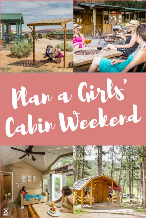 Plan a Girls' Cabin Camping Weekend! Ladies Camping Weekend, Cabin Trip Ideas Fun, Weekend Cabin Ideas, Cabin Weekend With Friends, Girls Cabin Trip Ideas, Cabin Trip Food Ideas, Food For Girls Weekend, Sister Weekend Ideas, Fun Girls Weekend Ideas