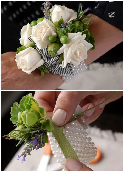 20 Simple DIY Corsage Ideas | How To Make A Corsage Diy Corsage Wristlet, Prom Corsage White, Prom Corsage Diy, How To Make Corsages, Make A Corsage, Corsage Diy, Diy Wrist Corsage, Wrist Corsage Bracelet, White Corsage