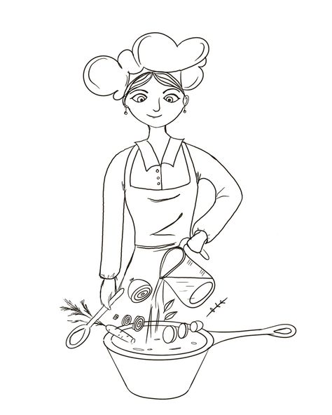 Chef Drawing Sketches, Cooking Drawing, Cooking Illustration, Witch Recipes, Cooking Clipart, Family Sketch, Girl Black And White, Family Coloring Pages, Pencil Sketch Drawing