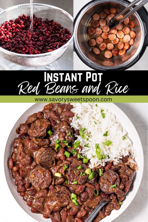 Red beans and rice made in the Instant Pot is a quick way to get a healthy dinner on the go without any presoaking dried beans! Simple ingredients, loads of flavor, and a budget-friendly way to serve your family. Ip Red Beans And Rice, Small Red Beans Instant Pot, Red Beans Instant Pot Dry, Red Beans And Rice Instant Pot, Instant Pot Red Beans And Rice, Popeyes Red Beans And Rice Instant Pot, Instant Pot Red Beans And Rice No Soak, Red Beans And Rice Recipe Cajun Pressure Cooker, Red Beans Recipe