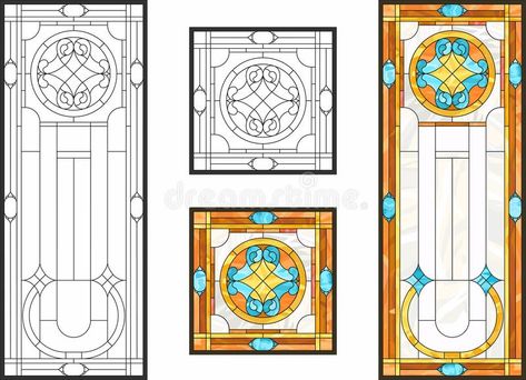 Colorful stained glass window in classic style for ceiling or door panels, Tiffany technique. Abstract geometric floral pattern in a rectangular and square stock illustration Stained Glass Door, Door Panels, Stained Glass Window, Stained Glass Patterns, Square Frame, Stained Glass Windows, Panel Doors, Glass Set, Square Frames