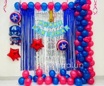 Captain America Theme Decoration for kids birthday party decoration at home, make your kids birthday party more special and amazing with this stunning decoration. affordable price and new design. 1st birthday party decoration at home with wall vackdrop just in your budget. Avengers Theme Birthday Decoration, Captain America Themed Birthday Party, Captain America Party Decorations, Captain America Decorations, Avengers Birthday Decorations, Balloon Decoration For Birthday, Avengers Theme Birthday, Captain America Party, Captain America Birthday