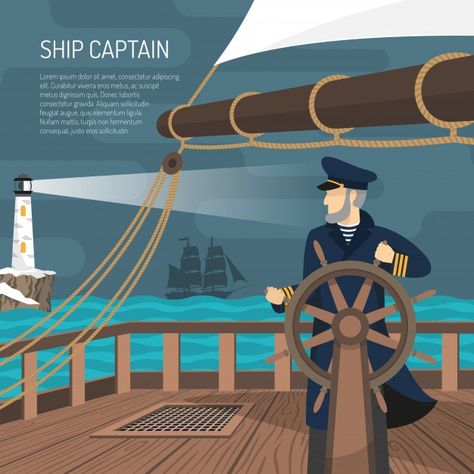 Sailboat captain nautical flat poster | Free Vector #Freepik #freevector #banner #poster #vintage #water Indian Navy Day, Pirate Cartoon, Navy Day, Cartoon Ships, Cartoon Giraffe, Indian Navy, Cartoon Posters, Webpage Design, Classic Boats