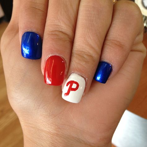 philly <3 Philly Baseball Nails, Phillies Nails Ideas, Phillies Nail Design, Philadelphia Phillies Nails, Phillies Nails, Baseball Themed Nails, Baseball Nail Designs, Baseball Nails, Sports Nails