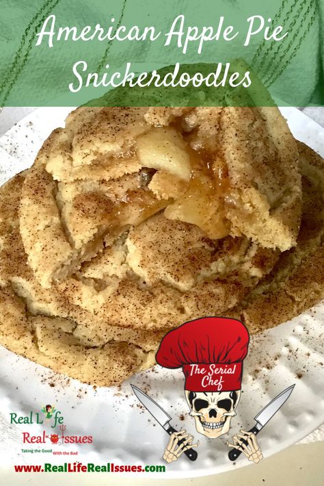 American Apple Pie Snickerdoodles #cookies #applerecipe #snickerdoodles #dessert #RealLifeRealIssues #TheSerialChef Caramel Apple Pie Cookies, Apple Pie Cookie Recipe, Apple Pie Bars Recipe, Mini Apple Pie Recipe, Dutch Apple Pie Recipe, American Apple Pie, Salted Caramel Apple Pie, Apple Pie Recipe Easy, Homemade Apple Pie Filling