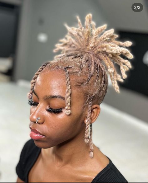 Locs Hairstyles For Starter Locs, Cute Short Dread Styles For Black Women, Loc Styles Ponytail Short, Women Short Locs Hairstyles, Locs With No Retwist, Retwist Ponytail, Flat Loc Styles, Female Loc Hairstyles, Birthday Loc Styles Short