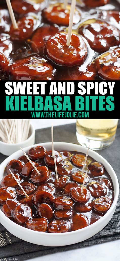 Sweet And Spicy Kielbasa, Sweet And Sour Kielbasa, Kilbasa Sausage Recipes, Kielbasa Appetizer, Polish Sausage Recipes, Kielbasa Bites, Sausage Bites, Sausage Appetizers, Kielbasa Recipes