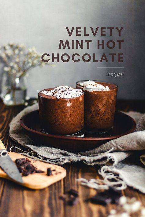 Velvety Mint Hot Chocolate — Murielle Banackissa Mint Hot Chocolate Recipe, Christmas Bites, Mint Hot Chocolate, Food Polls, Vegan Drinks Recipes, Gourmet Hot Chocolate, Food Boards, Cocoa Recipes, Gingerbread Recipe