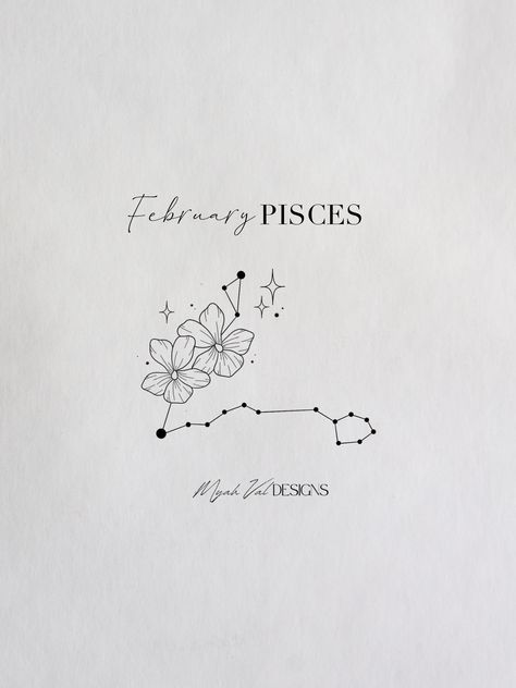 Artist: MyahVal Designs​​​​​​​​​   #digitalart  #artwork #tattooart #floralart #tattoos #floraltattoo #tattooideas #minimalist #tattoodesign #birthflower #birthflowers Birthflower February Tattoo, Pisces Tattoo Minimalist, Pisces Flower Tattoo, February Tattoo Ideas, February Tattoo, Pisces Flower, February Pisces, Pisces Tattoo Designs, February Birth Flower