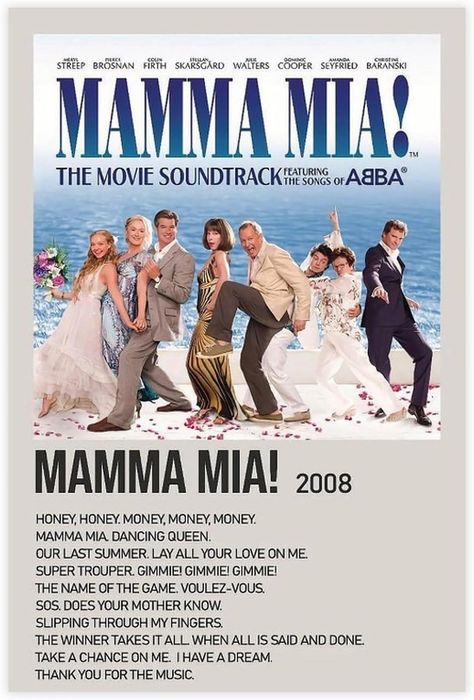 Amazon.com: Gacoman Movie Poster Mamma Mia! Vintage Canvas Poster Bedroom Decor Sports Landscape Office Room Decor Gift Unframe-style-12x18inch(30x45cm): Posters & Prints Mama Mia Album Cover, Mamma Mia Minimalist Poster, Mamma Mia Album Cover, Mamma Mia Polaroid Poster, Mamma Mia Poster Aesthetic, Movie Poster Mamma Mia, Mama Mia Poster, Mamma Mia Movie Poster, Mamma Mia Soundtrack