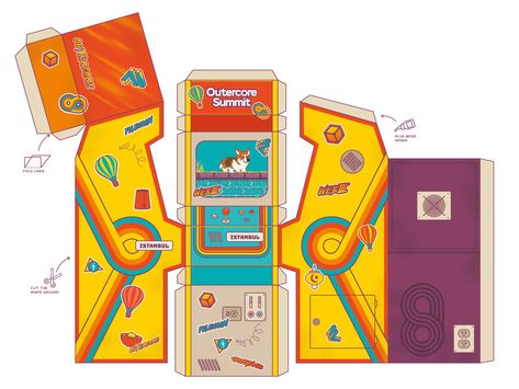 Papercraft Arcade Box by Agata Krych Template Papercraft, Box Craft Ideas, Papercraft Cute, Arcade Layout, Papercraft Box, Arcade Box Diy, Arcade Machine Paper Template, Arcade Games Cardboard, How To Make A Cardboard Arcade Game