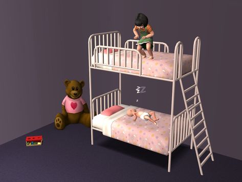 Mod The Sims - The Kinder Upper Beds - Maxis Add-Ons Beds Sims 4, 4 Bunk Beds, Bunk Bed Ladder, Toddler Bed Frame, Sims 4 Beds, Toddler Bunk Beds, Bunk Bed Mattress, Loft Bunk Beds, Sims Packs