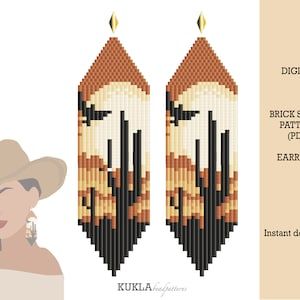 Sunset In Desert, Beaded Earrings Pattern, Seed Bead Jewelry Patterns, Stitch Earrings, Art Perle, Beadwork Designs, Beaded Earrings Tutorials, Brick Stitch Earrings, Brick Stitch Pattern