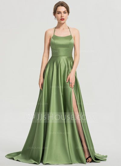 Pastel Green Prom Dress, Sage Green Prom Dress, Dark Green Prom Dresses, Dresses With Split, Bridesmaid Dresses Dusty Sage, Dream Prom Dress, Satin Prom Dresses, Dama Dresses, Custom Prom Dress