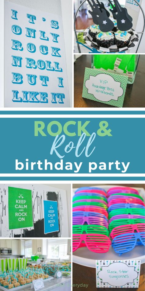 80s Rock Band Party Ideas, Rock And Roll Birthday Party Kids, Rock And Roll Theme Party Food, Themed Party Food Ideas, Rock Star Party Favors, Rock And Roll Theme Party, Rock And Roll Party, Rock And Roll Birthday Party, Rock Birthday