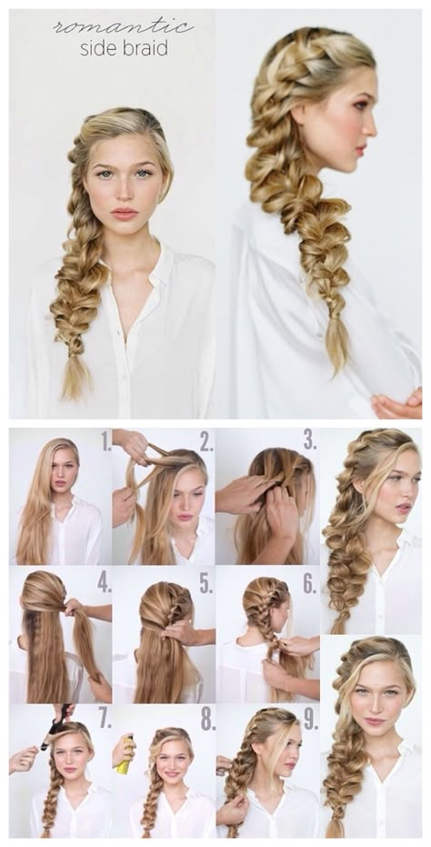 Side Braid Formal Hair, Romantic Side Braid Wedding, Sideways Braid Hairstyles, Side Braided Hairstyles For Wedding, Prom Braid Hairstyles To The Side, Bride Side Braid Hairstyles, Side Braid Bride, Long Romantic Hairstyles, Bridesmaid Hairstyles Side Braid