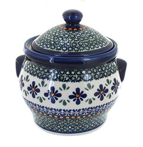 Polish Pottery Mosaic Flower Medium Canister Pottery Mosaic, Ceramic Bakeware Set, Jungle Flowers, Ceramic Bakeware, Pottery Store, Polish Stoneware, Blue Sage, Flower Cookies, The Peacock