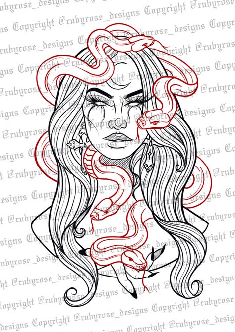 Ruby Rose Designs, Queen Medusa, Medusa Tattoo Design, Hamsa Tattoo, Tattoo Zeichnungen, Medusa Tattoo, Tattoo Stencil Outline, Tattoo Style Drawings, Tattoo Design Book