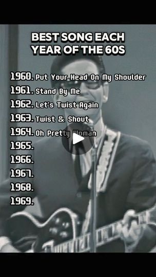 Best Song Each Year of the 60s             
vMt
🐲 | By Oldies Music Oldies Songs, Best Old Songs, Paul Anka, Petula Clark, Best Song, Oldies Music, Twist And Shout, The 60s, Best Songs