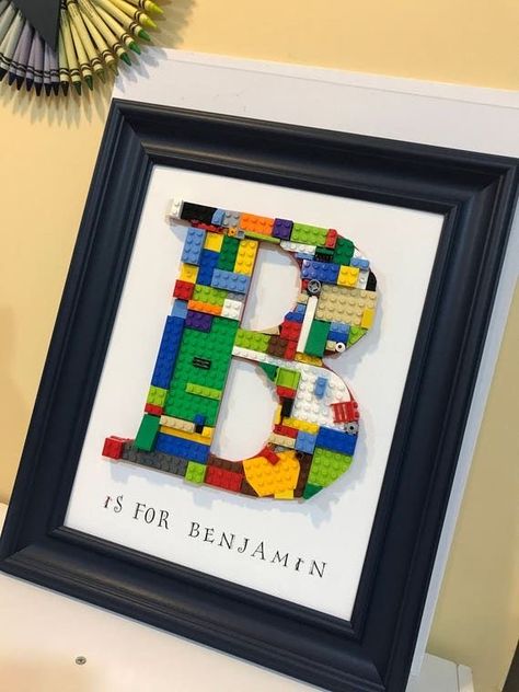 Deco Lego, Lego Crafts, Lego Diy Crafts, Lego Letters, Lego Room Decor, Lego Baby, Lego Frame, Lego Bedroom, Custom Baby Gift