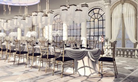 Sims 4 The Great Gatsby themed Wedding Set Ts4 Wedding Venue Cc, Sims 4 Wedding Arch, Sims 4 Wedding Venue Cc, Sims4 Lots, Small Wedding Decor, Great Gatsby Themed Wedding, Furniture Cc, Gatsby Wedding Theme, Black And White Wedding Theme