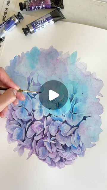 Hydrangea Watercolour Painting, Drawing Hydrangea Flower, Watercolor Art For Beginners Tutorials Videos, How To Paint Hydrangeas, Watercolor Hydrangea Step By Step, Watercolor Tutorials For Beginners, Acquarelli Ideas, Hydrangea Paintings, Hydrangea Watercolor Painting