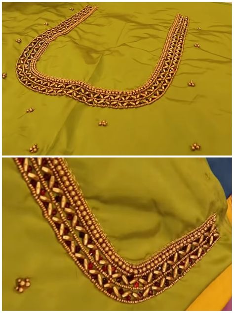 Wheat Bead Aari Work, Copper Aariwork Blouse Designs, Aari Stitches, Exclusive Blouse Designs, South Indian Wedding Hairstyles, Diwali Pictures, Aari Design, Saree With Belt, Hand Work Design