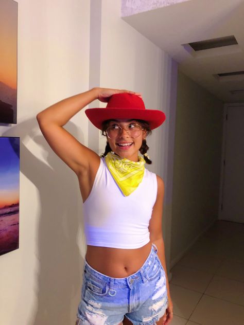 jessie, toy story, costume, halloween, carnival, cowboy, red hat, glasses, braids Cute Jessie Costume, Toy Story Jessie Costume Diy, Jessie Toy Story Costume College, Jessie Costume Diy, Diy Jesse Costume Toy Story, Diy Jessie Costume, Jessie Cowgirl Costume, Jessie Halloween, Jessie Toy Story Costume