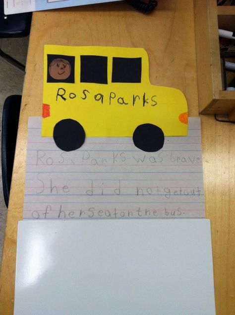 Rosa Parks with my Kindergarteners Rosa Parks Preschool Activities, Rosa Parks Bus Craft, Rosa Parks Bus Template, Rosa Parks Crafts For Preschool, Rosa Parks Project For Kids, Rosa Parks Craft, Rosa Parks Activities, Bus Craft, American History Activities