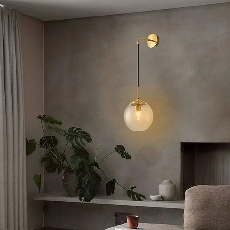 110v Nordic Modern Hanging Wall Sconce Single Suspender Wall-light With Globe Glass Shade For Bedroom Dining Sconces, Garden Wall Lights, Gold Wall Lights, Brass Wall Lamp, Modern Wall Lamp, Indoor Lighting Fixtures, Wall Mounted Lamps, Mid Century Modern Walls, Retro Lighting