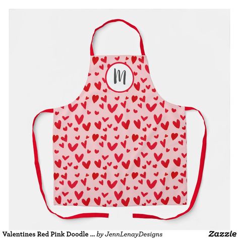 Monogram Apron, Doodle Hearts, Monogrammed Apron, Apron Pattern, Hearts Pattern, Bbq Apron, Custom Aprons, Personalized Aprons, Chef Apron