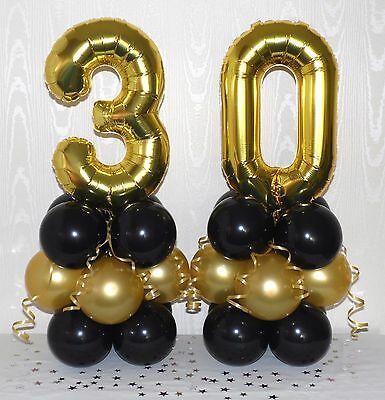 Tying Ribbon, 30th Birthday Balloons, 30 Balloons, Balloon Centerpiece, Black And Gold Balloons, Birthday Table Decorations, Happy Birthday Bunting, Simple Birthday Decorations, Balloon Display