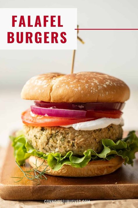 These falafel burgers are made with chickpeas, garlic, and fresh herbs! Vegan, optionally gluten-free, loaded with flavor, and super easy to make, they're flavor-packed and come together in a cinch! Falafel Patties, Gluten Free Falafel, Easy Falafel, Falafel Burger, Turkey Burger Recipe, Falafel Burgers, Vegan Burger Recipe, Healthy Vegan Dinner Recipes, Vegan Tzatziki