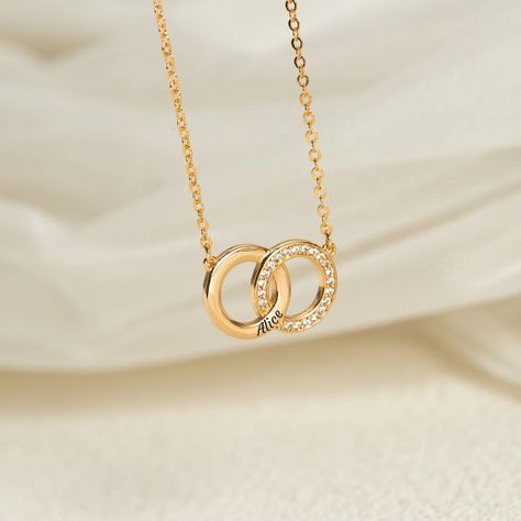 Buy Diamond Double Ring Necklace Christmas Giftinterlocking Online in India - Etsy Interlocking Circle Necklace, Double Ring, Buying Diamonds, Circle Necklace, Gorgeous Bracelet, Engraved Necklace, Chain Ring, Online Gifts, Beautiful Gift Boxes