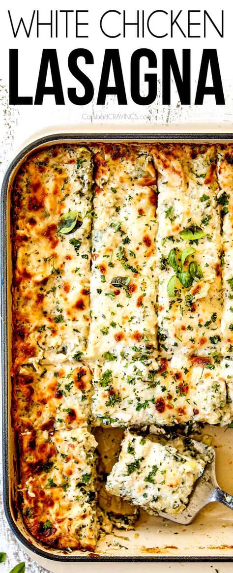 WORLD'S BEST CHICKEN LASAGNA (make ahead, freezer instructions, tips, tricks) Lasagna With Ricotta, White Chicken Lasagna, Chicken Lasagna Recipe, White Lasagna, Frozen Lasagna, Chicken Alfredo Lasagna, Alfredo Lasagna, Baked Lasagna, Carlsbad Cravings