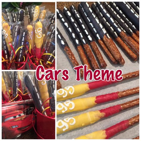 Cars theme pretzel sticks Cars theme party food Cars Kids party ideas Cars Pretzel Rods, Disney Cars Pretzel Rods, Cars Snack Ideas, Cars Rice Krispy Treats, Lighting Mcqueen Birthday Party Food, Disney Cars Theme Birthday Party, Diy Party Treats, Cars Theme Party, Treats Business